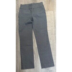 Hilary Radley Geometric Black Pants 4 Straight Mid Stretch Elastic Waist Pull On